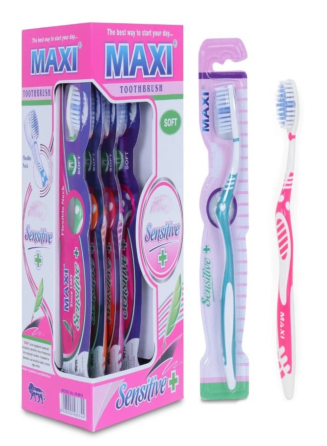 MAXI Sensitive+ Manual Toothbrush with Soft Bristles for Adults, gentle on Sensitive teeth, Multicolor (Pack of 12) - Image 1